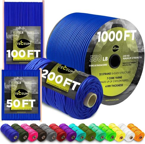 Teceum Paracord Type III 550 Chocolate-1000 ft-4mm-tactical mil-spec-para para ourdize-camping meathing fishing and equipment in Saudi Arabia