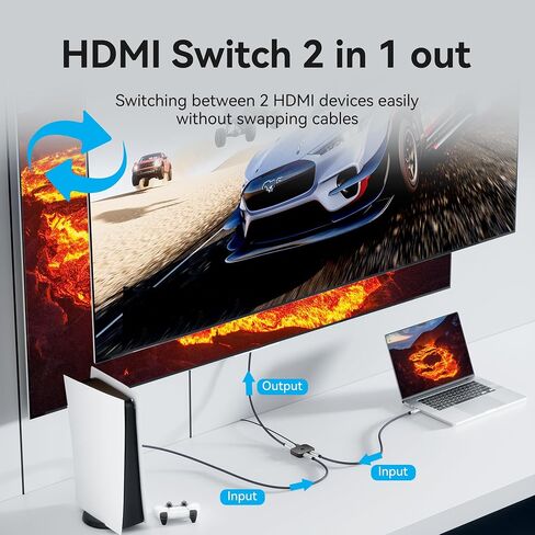 8K HDMI Switch 2 in 1 Out, HDMI Switch 4K 120Hz with LED Indicators/HDMI 2.1 Switch/HDMI Splitter 2 in 1 Out/HDMI Switcher Support 8K 4K 3D HDR for Xbox PS5/4/3 Blu-Ray TV/Player/Laptop PC (Green) in Kuwait