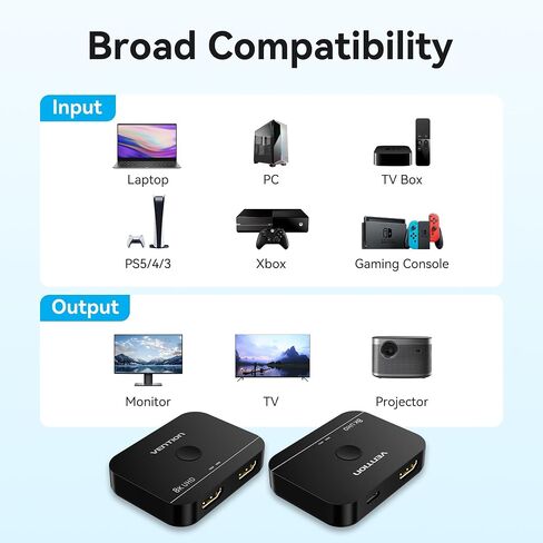 8K HDMI Switch 2 in 1 Out, HDMI Switch 4K 120Hz with LED Indicators/HDMI 2.1 Switch/HDMI Splitter 2 in 1 Out/HDMI Switcher Support 8K 4K 3D HDR for Xbox PS5/4/3 Blu-Ray TV/Player/Laptop PC (Green) in Kuwait
