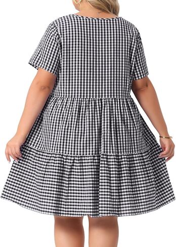 Agnes Orinda Plus Size Gingham Dresses 1950s Vintage Plaid Round Neck Short Sleeve Tiered Midi Summer Dress in Kuwait