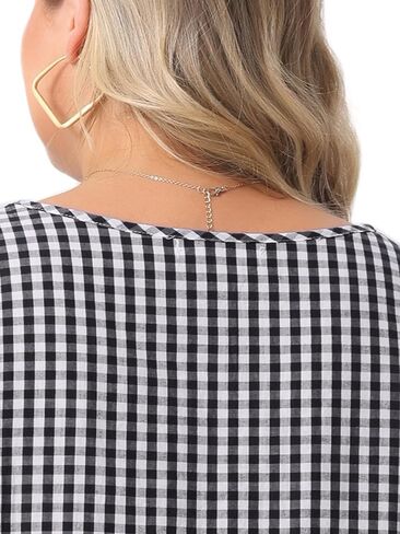 Agnes Orinda Plus Size Gingham Dresses 1950s Vintage Plaid Round Neck Short Sleeve Tiered Midi Summer Dress in Kuwait