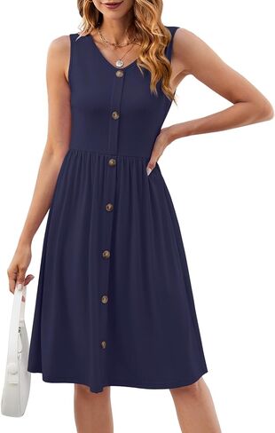 KUOTAI Womens Summer Dresses Sleeveless Casual Loose Swing Button Down Midi Dress V-Neck Flowy A-Line Sundress in Kuwait