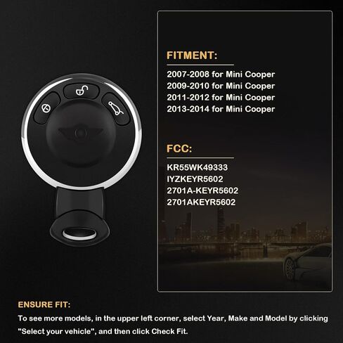 2 X Keyless Entry Remote Key Fob for Mini Cooper for Mini Cooper Countryman 2007-2014 KR55WK49333 IYZKEYR5602 2701A-KEYR5602-315Mhz in Saudi Arabia