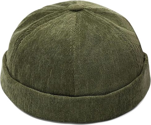 Unisex Stylish Rolled Cuff Skull Cap Adjustable Brimless Docker Hat Corduroy Cuff Harbour Beanie Hats in Kuwait