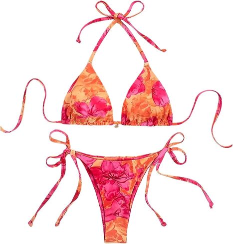 Gorglitter Women's High Cut Thong Bikini مجموعة الأزهار الرسن المثلث العلوي بدلة السباحة in Saudi Arabia