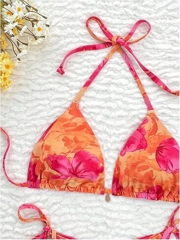 Gorglitter Women's High Cut Thong Bikini مجموعة الأزهار الرسن المثلث العلوي بدلة السباحة in Saudi Arabia