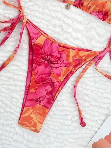 Gorglitter Women's High Cut Thong Bikini مجموعة الأزهار الرسن المثلث العلوي بدلة السباحة in Saudi Arabia