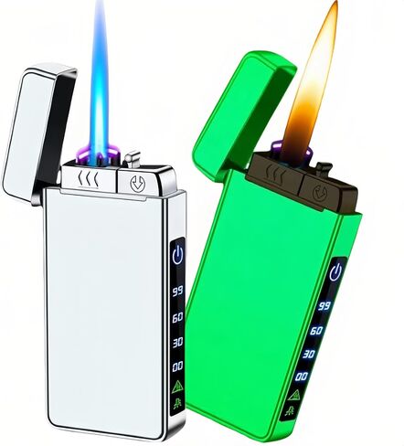 أخف وزناً ، Butane Torch Open Flame Plasma Dual Arc 3-in-1 أخف وزناً ، ولاعات كهربائية قابلة لإعادة الشحن مع مصباح يدوي ، ولاعات قابلة لإعادة تعبئة الرياح (بدون وقود) (جليد أزرق) in Kuwait