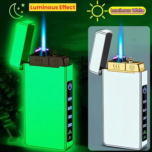 أخف وزناً ، Butane Torch Open Flame Plasma Dual Arc 3-in-1 أخف وزناً ، ولاعات كهربائية قابلة لإعادة الشحن مع مصباح يدوي ، ولاعات قابلة لإعادة تعبئة الرياح (بدون وقود) (جليد أزرق) in Kuwait