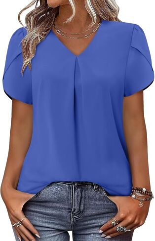 Magritta Womens Tops Dary Disedy Short Sleeve Plateed Tshirt 2025 Summer Loose Blouse Fashion V Neck Business Shirt in Kuwait
