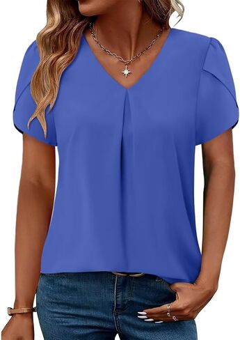 Magritta Womens Tops Dary Disedy Short Sleeve Plateed Tshirt 2025 Summer Loose Blouse Fashion V Neck Business Shirt in Kuwait