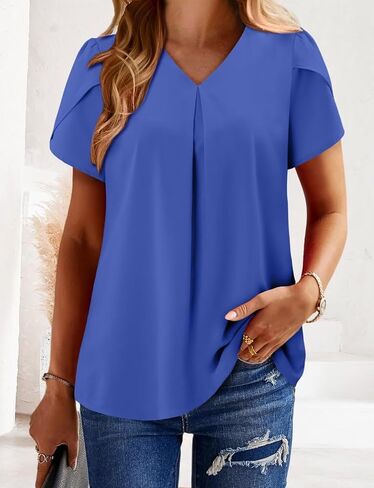 Magritta Womens Tops Dary Disedy Short Sleeve Plateed Tshirt 2025 Summer Loose Blouse Fashion V Neck Business Shirt in Kuwait