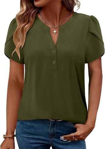 Magritta Womens Tops Dary Disedy Short Sleeve Plateed Tshirt 2025 Summer Loose Blouse Fashion V Neck Business Shirt in Kuwait