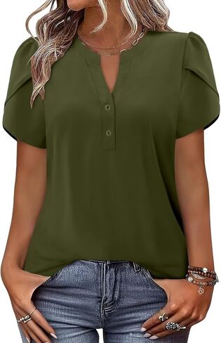Magritta Womens Tops Dary Disedy Short Sleeve Plateed Tshirt 2025 Summer Loose Blouse Fashion V Neck Business Shirt in Kuwait