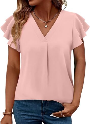 Magritta Womens Tops Dary Disedy Short Sleeve Plateed Tshirt 2025 Summer Loose Blouse Fashion V Neck Business Shirt in Kuwait
