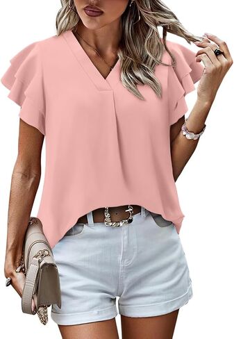 Magritta Womens Tops Dary Disedy Short Sleeve Plateed Tshirt 2025 Summer Loose Blouse Fashion V Neck Business Shirt in Kuwait