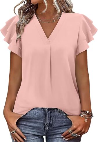 Magritta Womens Tops Dary Disedy Short Sleeve Plateed Tshirt 2025 Summer Loose Blouse Fashion V Neck Business Shirt in Kuwait