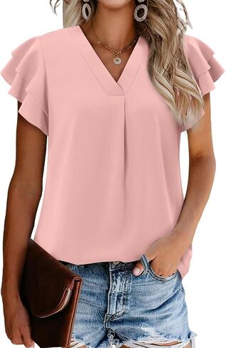 Magritta Womens Tops Dary Disedy Short Sleeve Plateed Tshirt 2025 Summer Loose Blouse Fashion V Neck Business Shirt in Kuwait