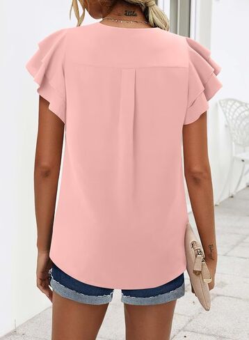 Magritta Womens Tops Dary Disedy Short Sleeve Plateed Tshirt 2025 Summer Loose Blouse Fashion V Neck Business Shirt in Kuwait