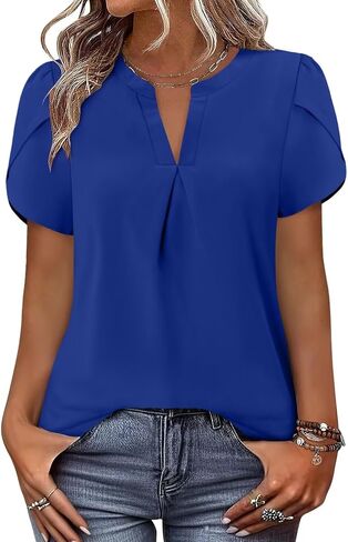 Magritta Womens Tops Dary Disedy Short Sleeve Plateed Tshirt 2025 Summer Loose Blouse Fashion V Neck Business Shirt in Kuwait