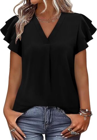 Magritta Womens Tops Dressy Casual Short Sleeve Pleated Tshirt 2025 Summer Loose Fitting Blouse Fashion V Neck Business Shirt in Kuwait