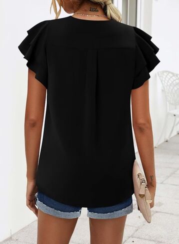 Magritta Womens Tops Dressy Casual Short Sleeve Pleated Tshirt 2025 Summer Loose Fitting Blouse Fashion V Neck Business Shirt in Kuwait