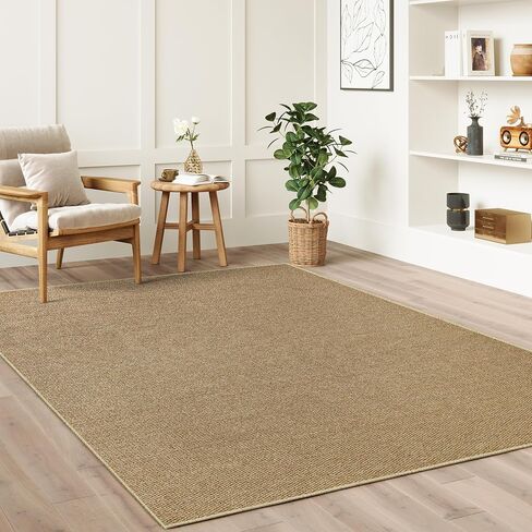 Faux Jute Non-Slip Area Rug, 4x6 Washable Pet-Friendly Floor Mat for Living Room, Bedroom, Entryway, Machine Woven Durable Scratch Resistant Carpet, Camel in Saudi Arabia