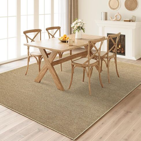 Faux Jute Non-Slip Area Rug, 4x6 Washable Pet-Friendly Floor Mat for Living Room, Bedroom, Entryway, Machine Woven Durable Scratch Resistant Carpet, Camel in Saudi Arabia