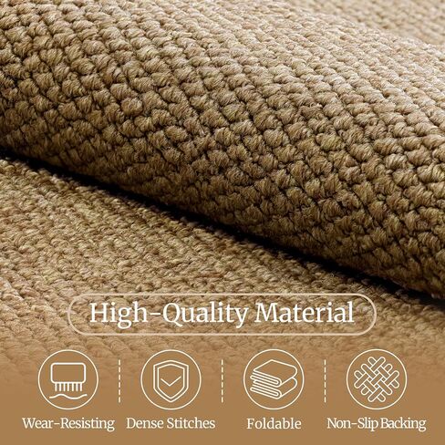 Faux Jute Non-Slip Area Rug, 4x6 Washable Pet-Friendly Floor Mat for Living Room, Bedroom, Entryway, Machine Woven Durable Scratch Resistant Carpet, Camel in Saudi Arabia