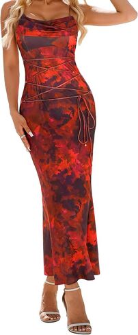 Women's 2025 Summer Sexy Print Maxi Dress Floral Square Neck Spaghetti Strap Bodycon Slip Long Dresses in Saudi Arabia