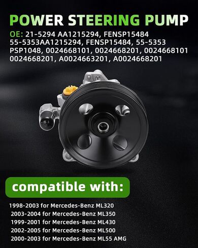 مضخة التوجيه السلطة Scitoo ، مع بكرة ، متوافقة مع Mercedes-Benz ML320 1998-2003 3.2L ، ML350 2003-2005 3.7L ، ML430 1999-2001 4.3L ، ML500 2002-2005 5.0L ، ML55 AMG 2002-003 5.4L 5.5L. in Saudi Arabia