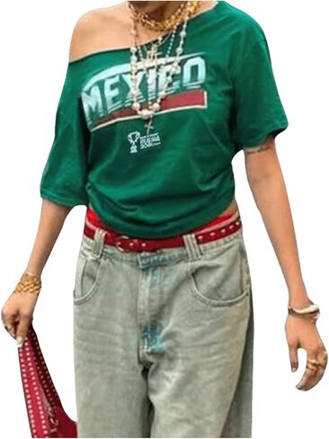 Soly Hux Letter Women's Graphic Tees قبالة الكتف الأكمام قصيرة الأكمام in Kuwait