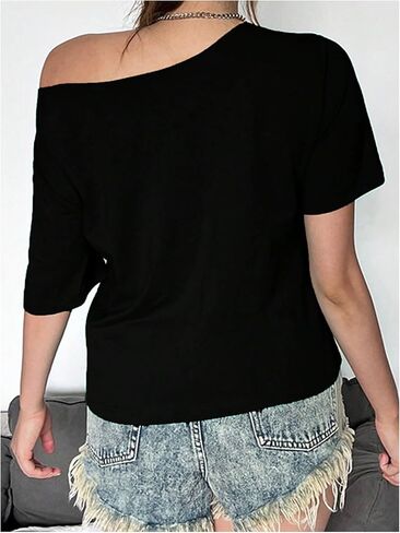 Soly Hux Letter Women's Graphic Tees قبالة الكتف الأكمام قصيرة الأكمام in Saudi Arabia