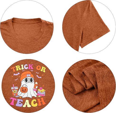 Teacher Halloween Shirts for Women: Halloween Trick or Teach Tshirt Cute Ghost Teacher Short Sleeve Tee Tops in Saudi Arabia