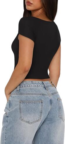 Reoria Women's Sexy v Neck Short Sleeve T-Shirt كوب مزدوج المبطن. in Saudi Arabia