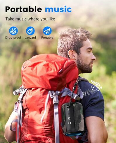LENRUE Small Portable Bluetooth Speaker with Lights, TWS Stereo Surround Sound, Type C Powered, Bluetooth 5.3, AUX TF Card Input, Wireless for Outdoor Home, Coolest Gifts (Black) in Kuwait