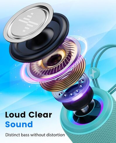LENRUE Small Portable Bluetooth Speaker with Lights, TWS Stereo Surround Sound, Type C Powered, Bluetooth 5.3, AUX TF Card Input, Wireless for Outdoor Home, Coolest Gifts (Black) in Kuwait