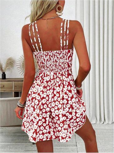 Soly Hux النسائية النسائية طباعة كامي فستان السباغيتي حزام خط تدفق الصيف الفساتين Sundress in Saudi Arabia