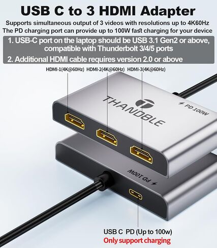 TAHNDBLE USB C to HDMI Adapter, Dual Display 4K 60Hz Output for Apple Mac M1/M2/M3, DisplayLink Adapter (DL6950) for USB 4, Thunderbolt 3/4/5, iMac, MacBook Pro/Air, Laptop-(Driver Required) in Saudi Arabia