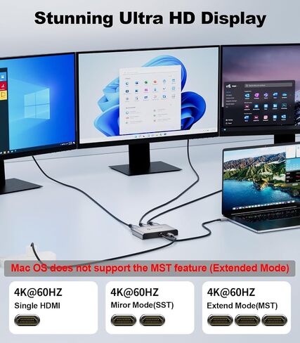 TAHNDBLE USB C to HDMI Adapter, Dual Display 4K 60Hz Output for Apple Mac M1/M2/M3, DisplayLink Adapter (DL6950) for USB 4, Thunderbolt 3/4/5, iMac, MacBook Pro/Air, Laptop-(Driver Required) in Saudi Arabia