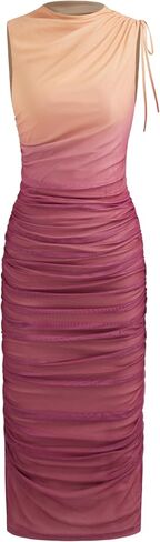 Cider Maxi Dress Ruched Charpsring Bodycon Mesh Crew Neck Bradient Midi Weistless Party Party Cocktail Elegant in Saudi Arabia