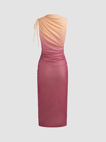 Cider Maxi Dress Ruched Charpsring Bodycon Mesh Crew Neck Bradient Midi Weistless Party Party Cocktail Elegant in Saudi Arabia