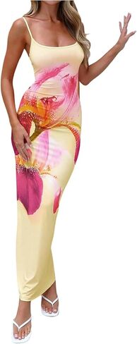GORGLITTER Women's Y2k Floral Bodycon Maxi Dress Spaghetti Strap Boho Summer Long Dresses in Saudi Arabia