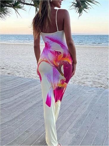 GORGLITTER Women's Y2k Floral Bodycon Maxi Dress Spaghetti Strap Boho Summer Long Dresses in Saudi Arabia