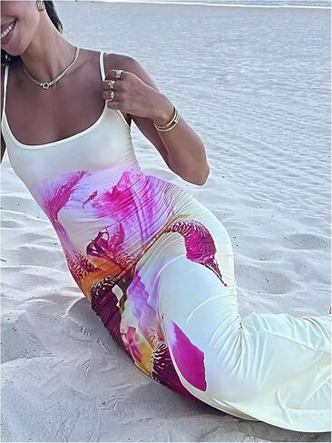 GORGLITTER Women's Y2k Floral Bodycon Maxi Dress Spaghetti Strap Boho Summer Long Dresses in Saudi Arabia