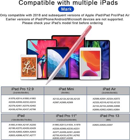 Stylus Pen for iPad (2018-2024), Magnetic Fast Charging, Palm Rejection & Tilt Sensitivity, Compatible with iPad Pro 11"/12.9", Air 3/4/5, Mini 5/6, iPad 6/7/8/9/10 Gen （White） in Kuwait
