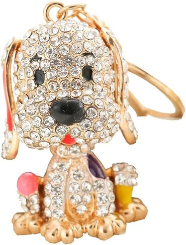Sparkly Rhinestone Dog Keychain Shiny Crystal 3D Key Ring Fashionable Bag Car Pendant Hanging Charm in Saudi Arabia