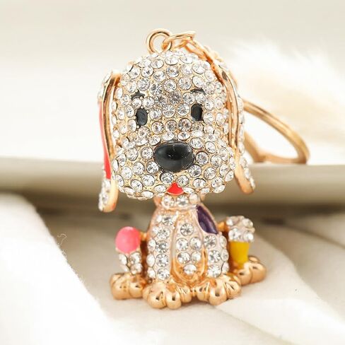 Sparkly Rhinestone Dog Keychain Shiny Crystal 3D Key Ring Fashionable Bag Car Pendant Hanging Charm in Saudi Arabia