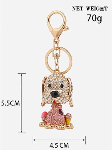 Sparkly Rhinestone Dog Keychain Shiny Crystal 3D Key Ring Fashionable Bag Car Pendant Hanging Charm in Saudi Arabia