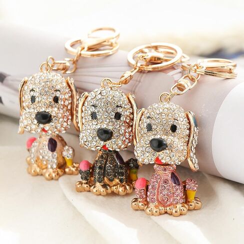 Sparkly Rhinestone Dog Keychain Shiny Crystal 3D Key Ring Fashionable Bag Car Pendant Hanging Charm in Saudi Arabia